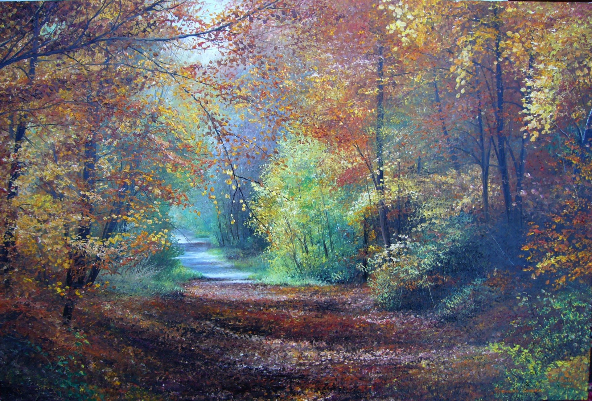 pittura sorriso autunnale olio su tela