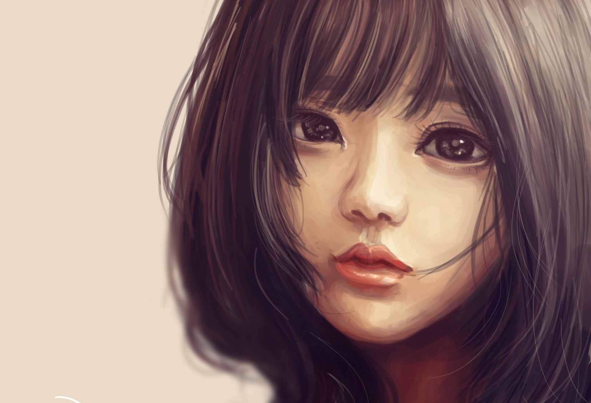 painting art girl asian of the eye. view haircut