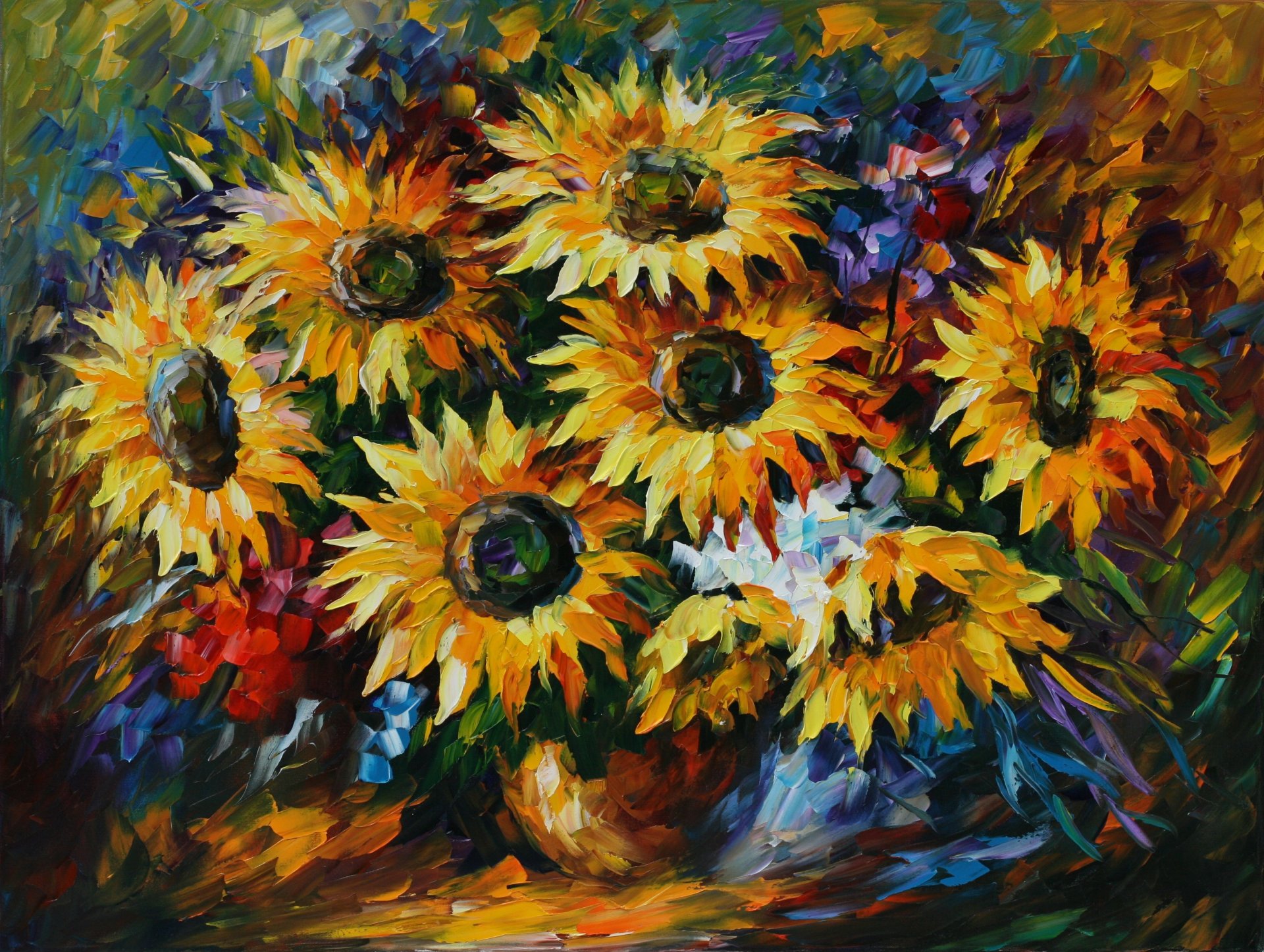 leonid afremov peinture fleurs tournesols