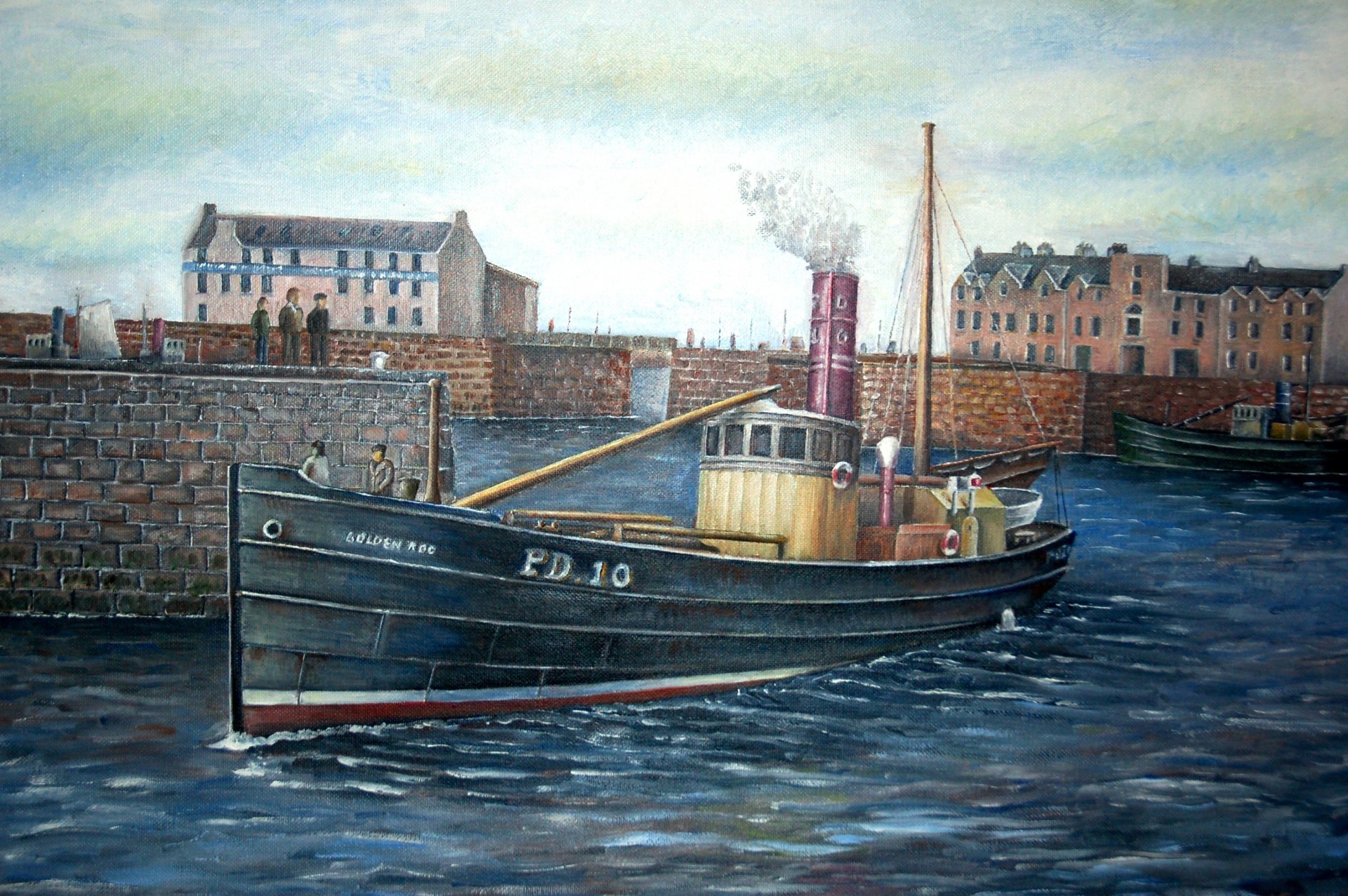 pattern canvas oil fishing harbor seiner pd10 golden rod port of peterhead scotland