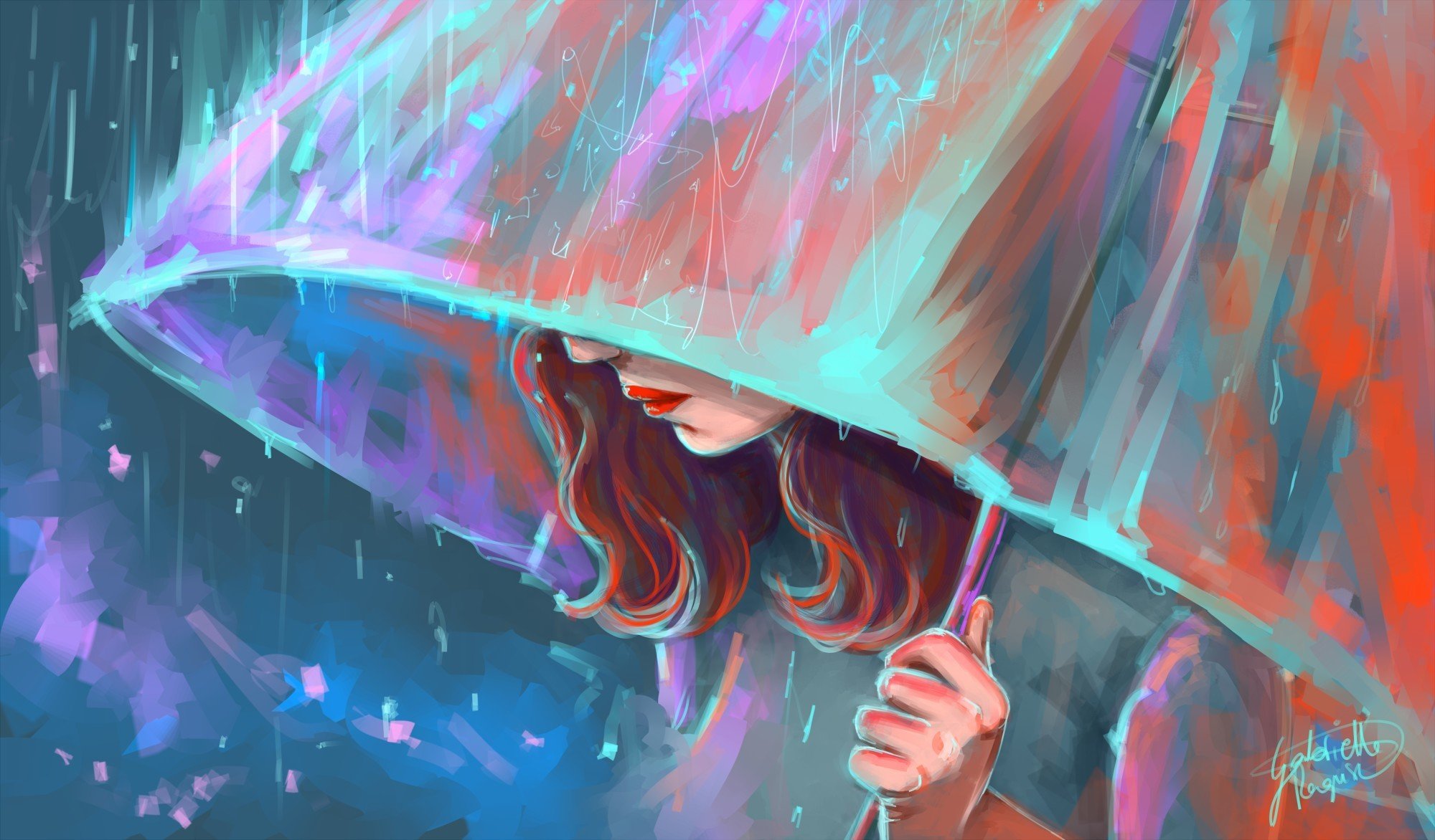 art girl umbrella rain