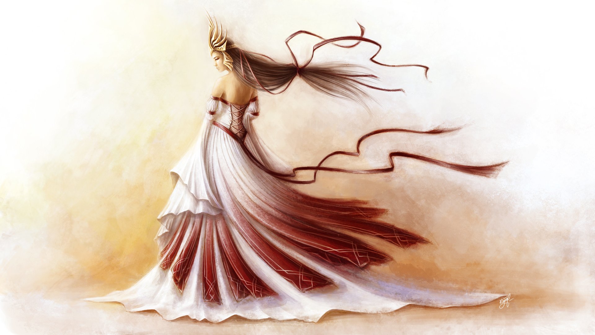 arte chica fondo vestido corona cintas viento