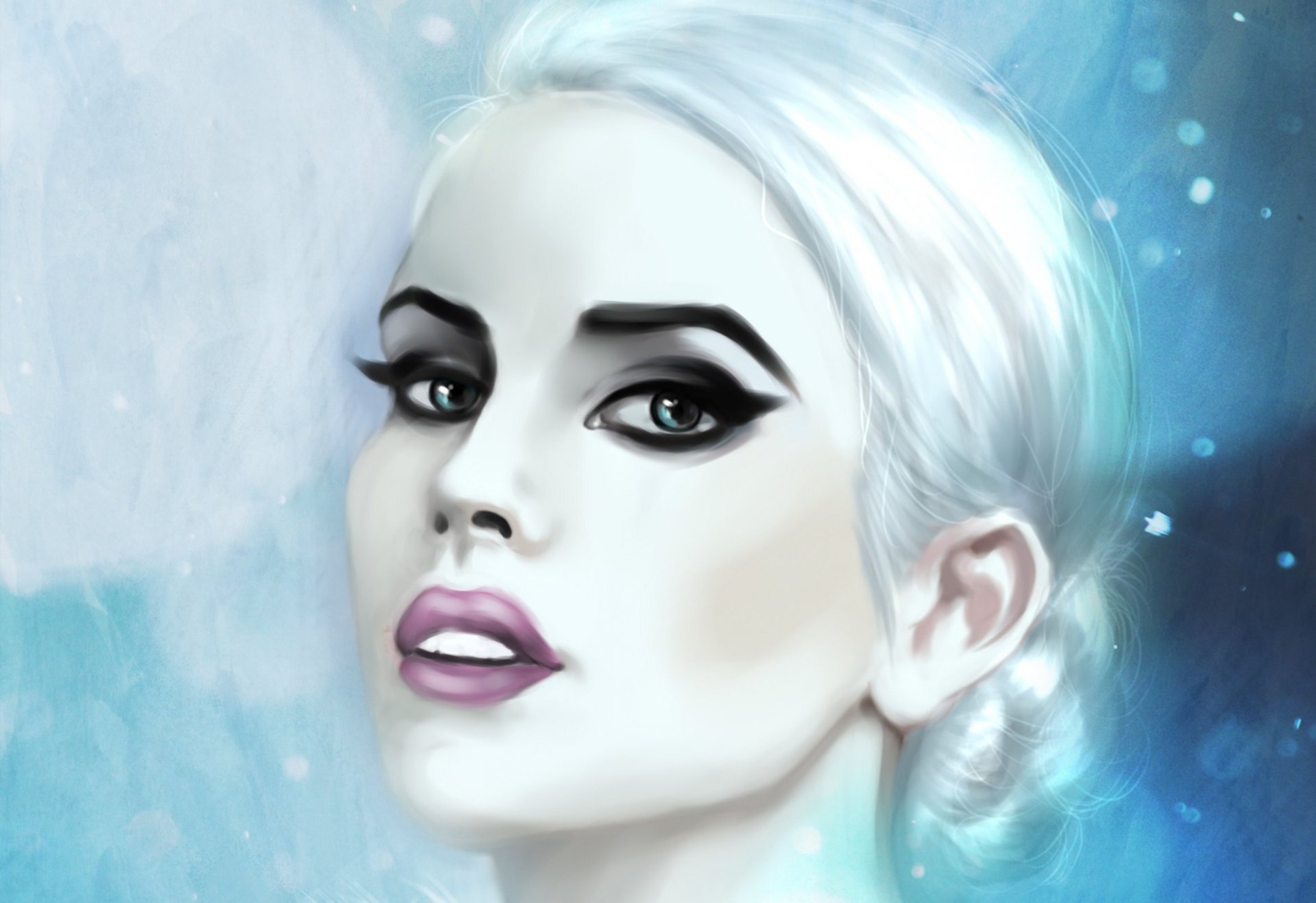 arte chica cara maquillaje ojos mirada cabello blanco labios nieve frío
