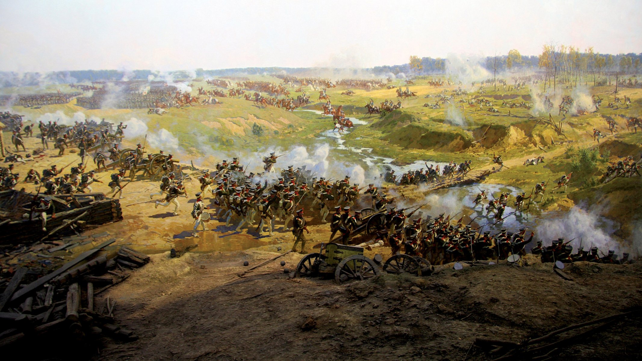 art painting battle of borodino fragment canvases panoramas russian guards regiment reflect attacks french cavalry battle at semenovsky stream battle of borodino the largest patriotic war 1812. artist panoramist batalist franz ale