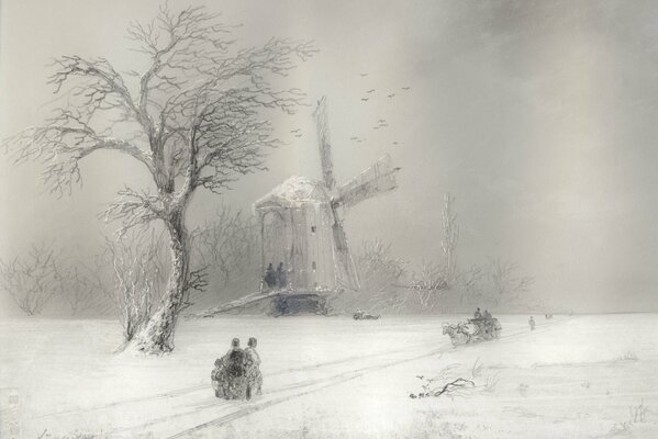 Bella gente inverno andare in una tempesta di neve