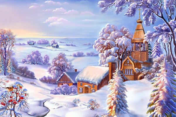 Зимняя церковь в маленькой деревушки