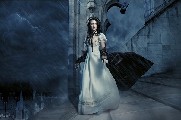 Dark and medieval girl in black