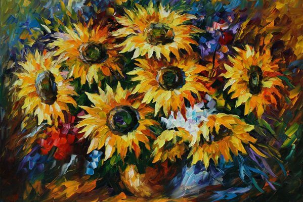 Gemälde von Leonid Afremov Blumen Sonnenblumen