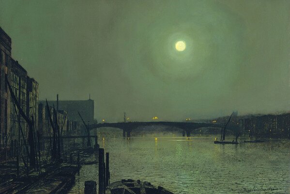 Landscape Full moon. River 