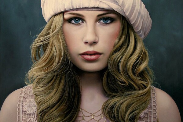 Art painting of a girl with a turban and long hair