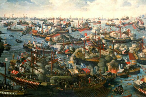 Pittura A Olio Battaglia di Lepanto 