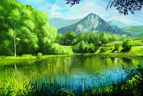 A picture of nature lake and mountains