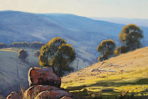 Paysage australien. Collines et arbres