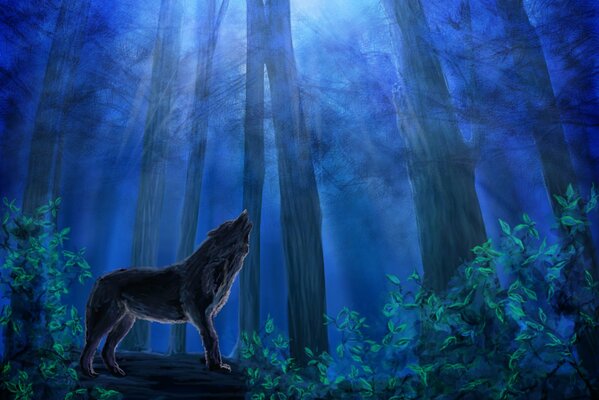 Graphic image of a wolf in the forest