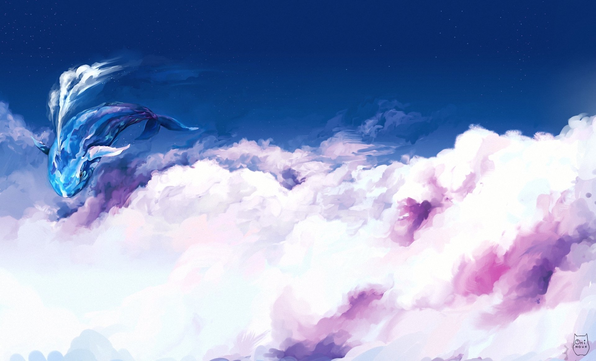 art ominoux in the sky clouds whale flight fantasy