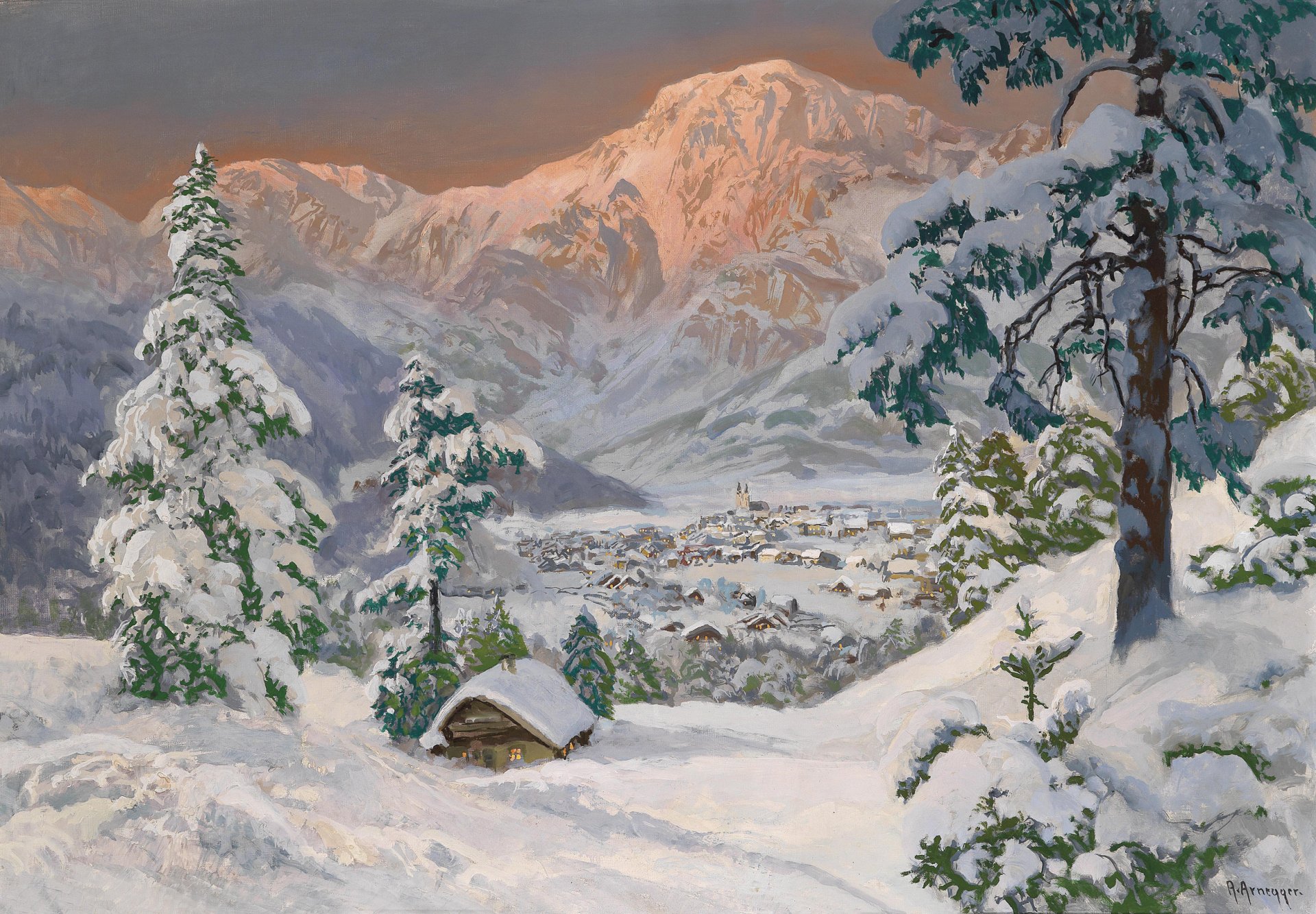 alois arnegger paisaje invierno alpes nieve árbol de navidad