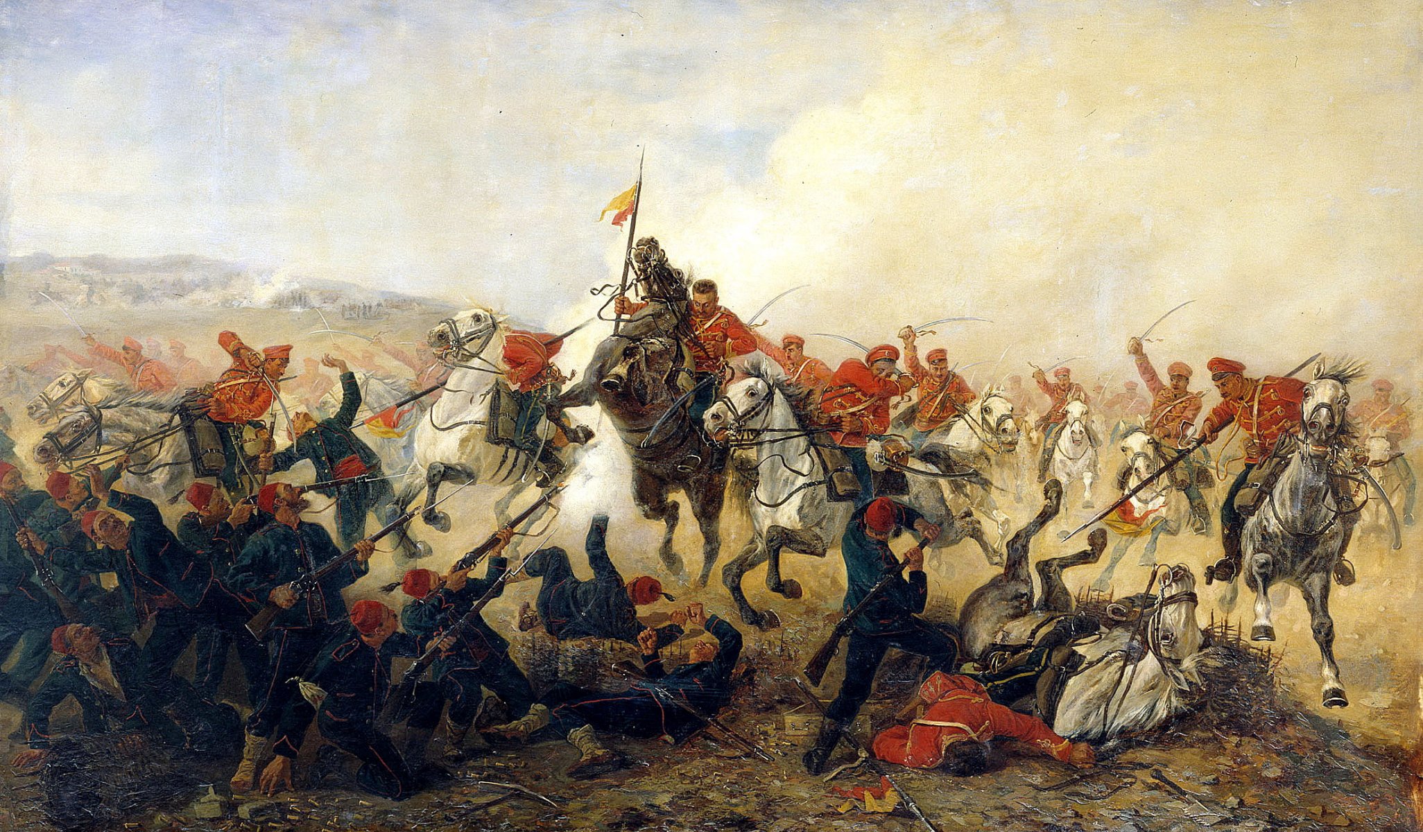 peintre v. v. mazurovsky affaire du village de telishche en 1877 guerre russe-turque peinture huile sur toile