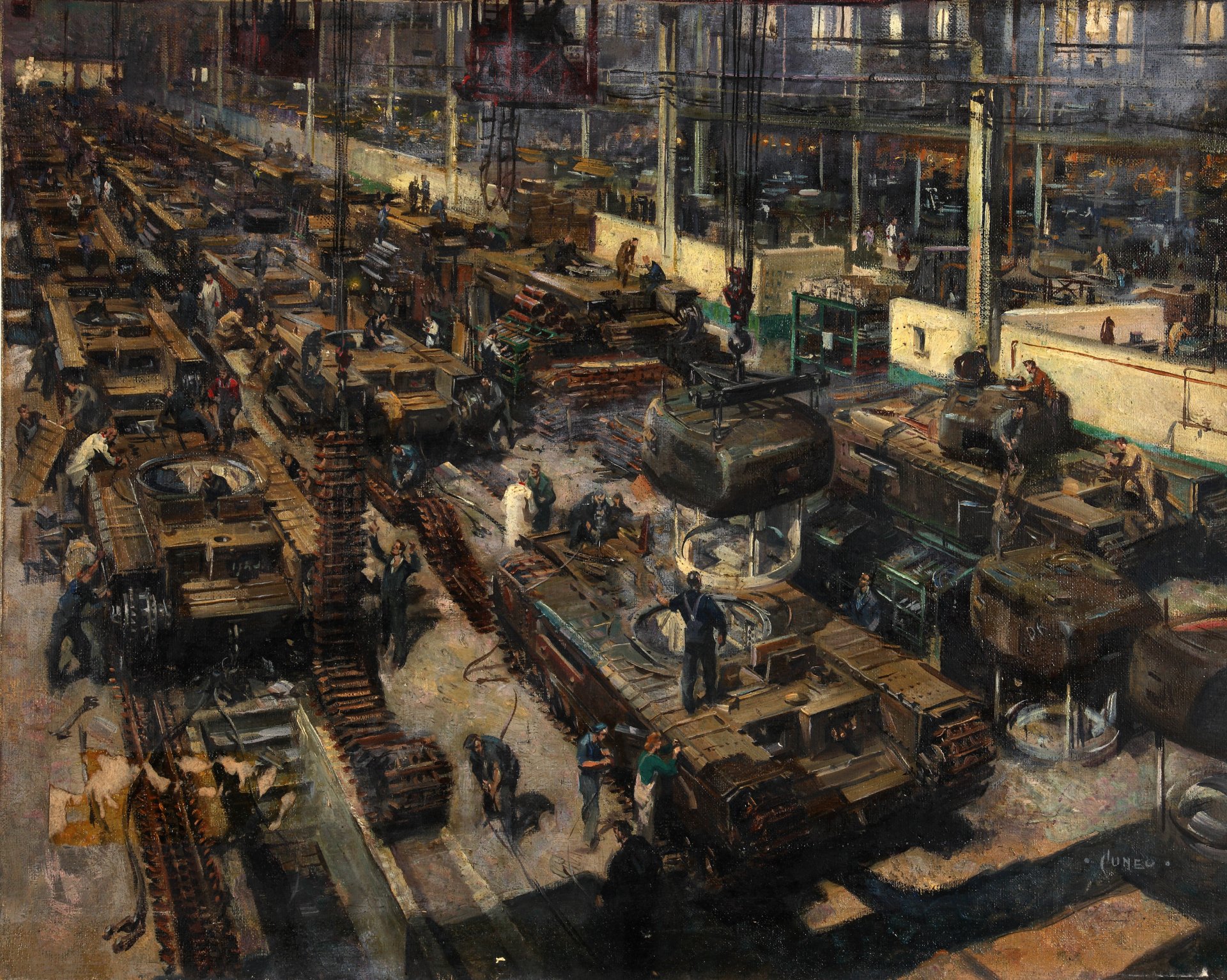 producción de tanques en gran bretaña artista terence cuneo pintura óleo sobre lienzo