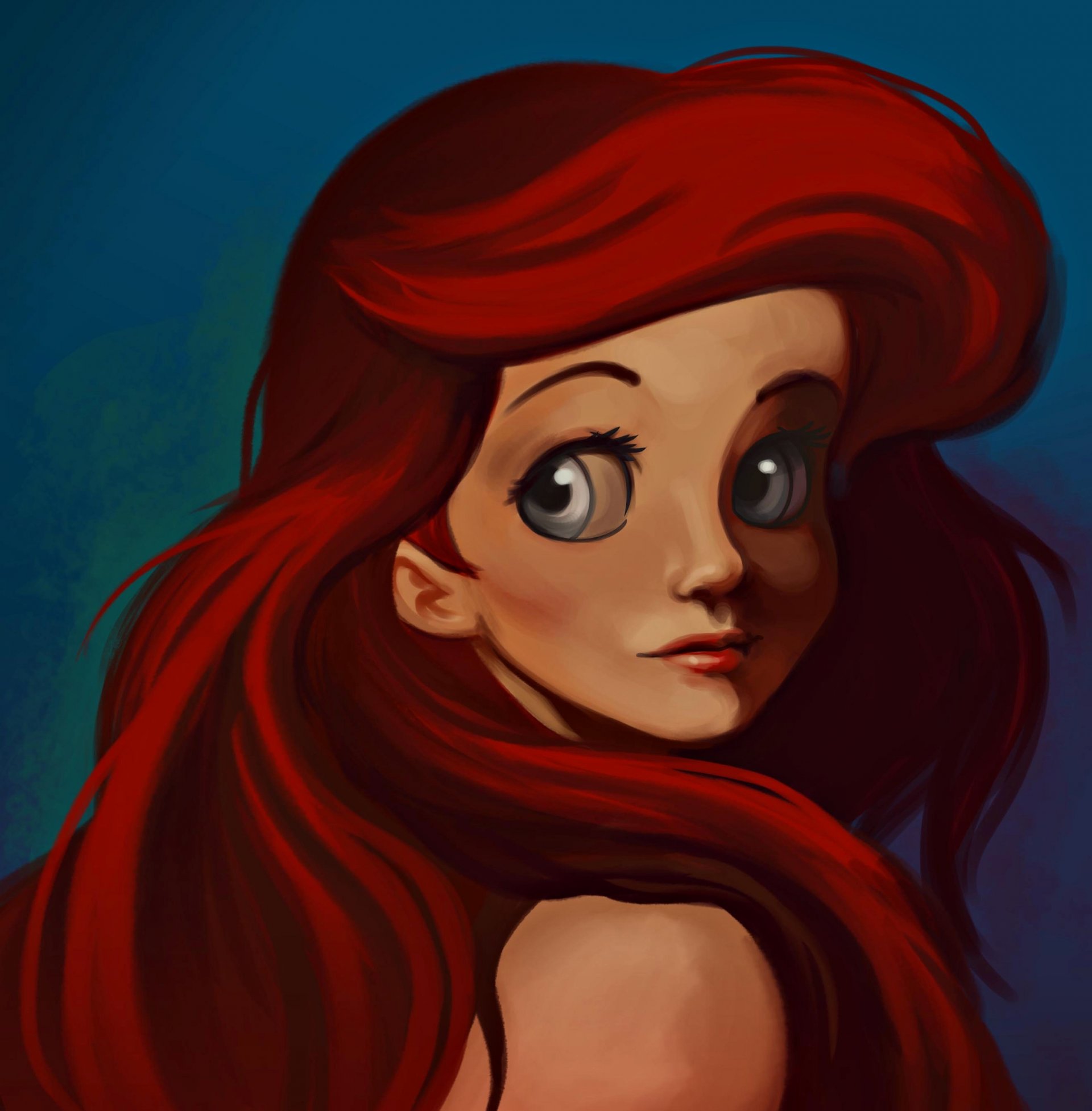 petite sirène ariel cheveux rousse yeux grands dessin peintures