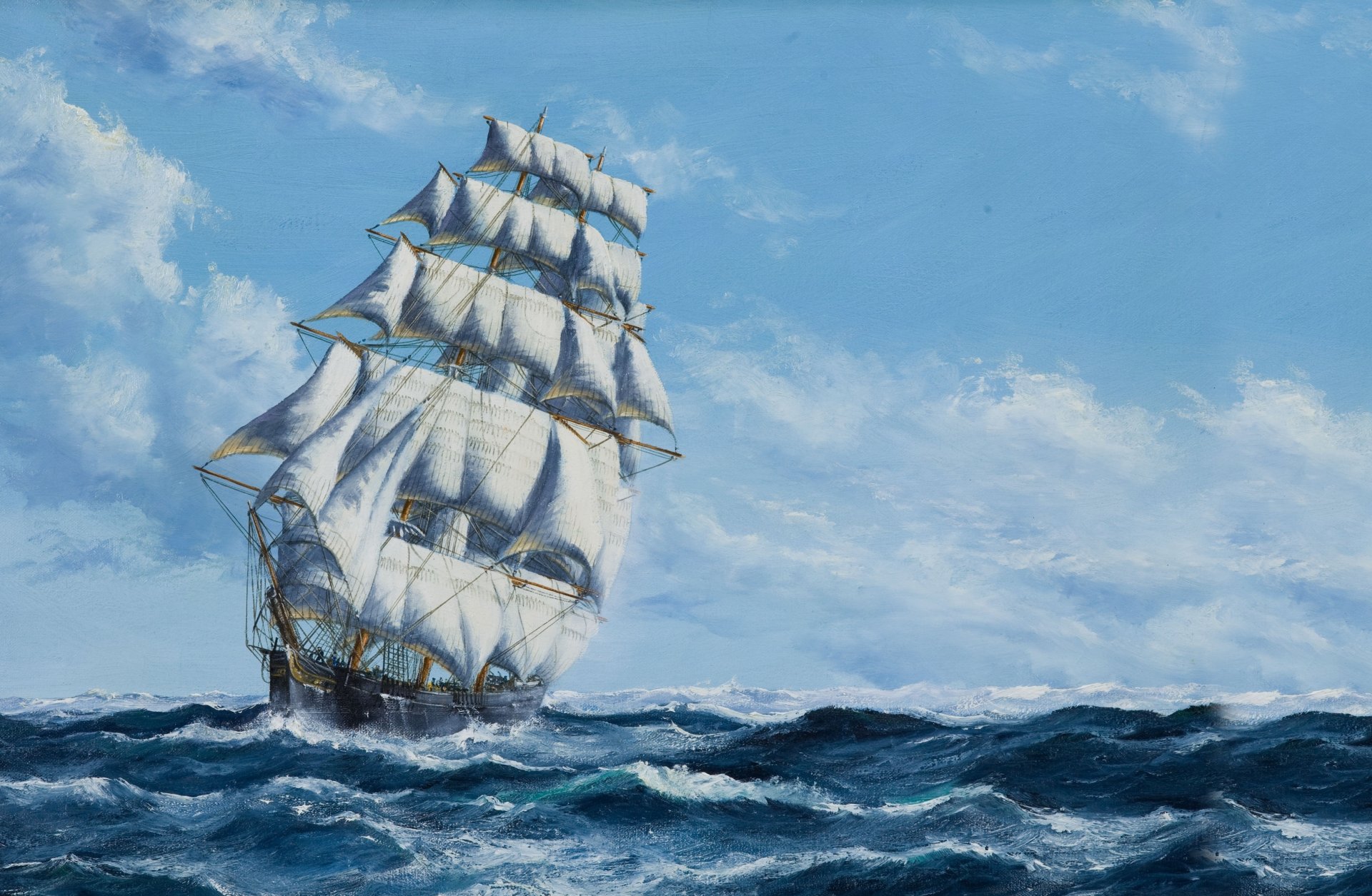 ailboats sail ship painting picture sky sea