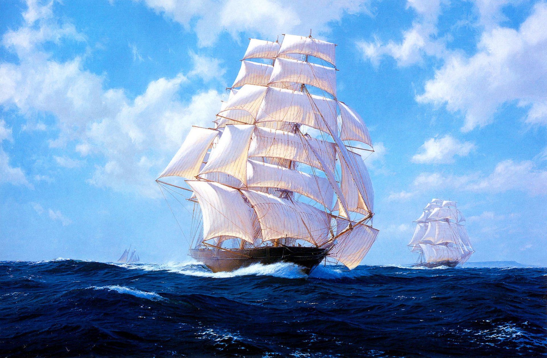 pittura barca a vela mare onde cielo nuvole j steven ros