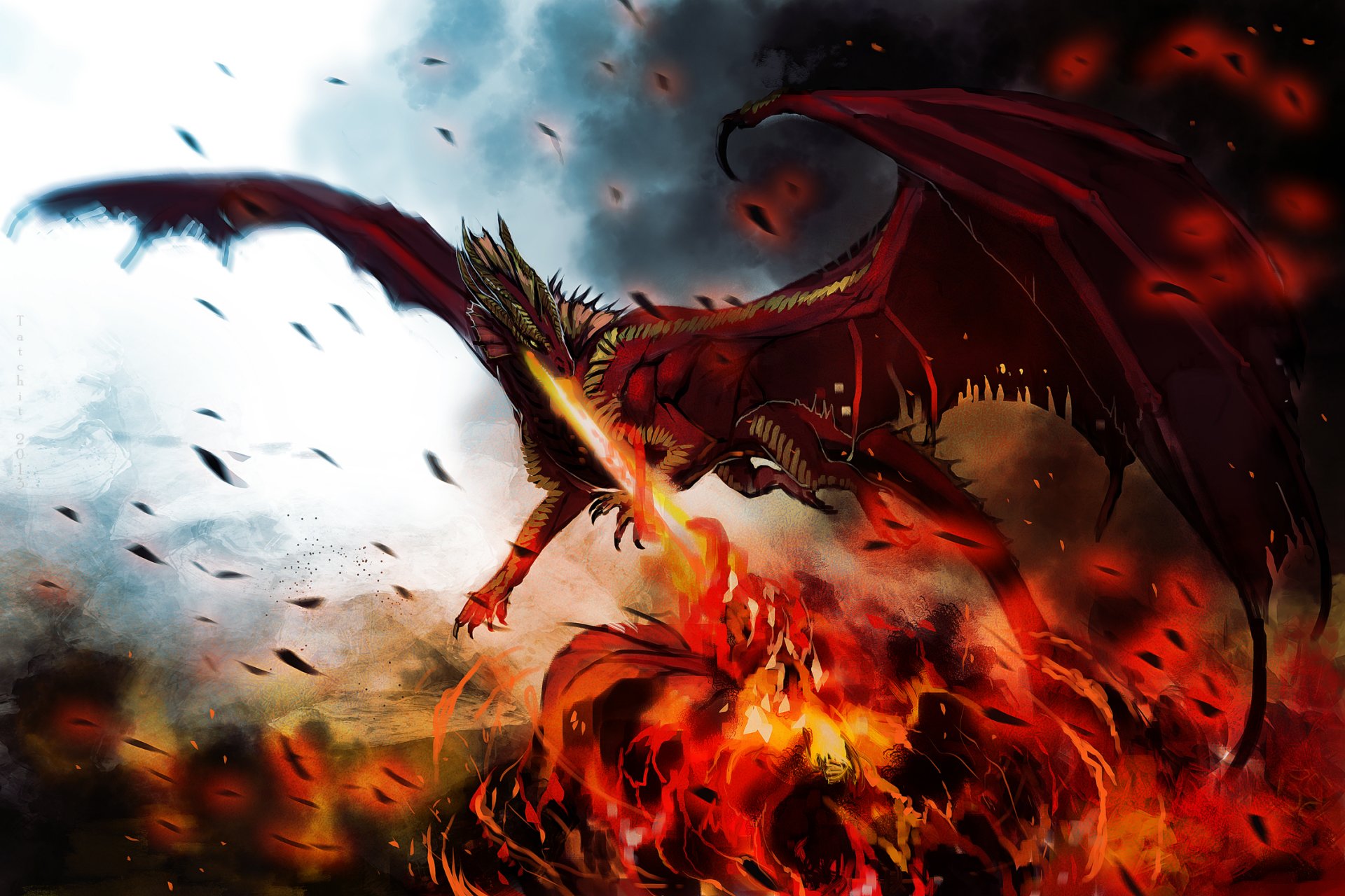 art dragon monstre ailes hellfyre feu flamme