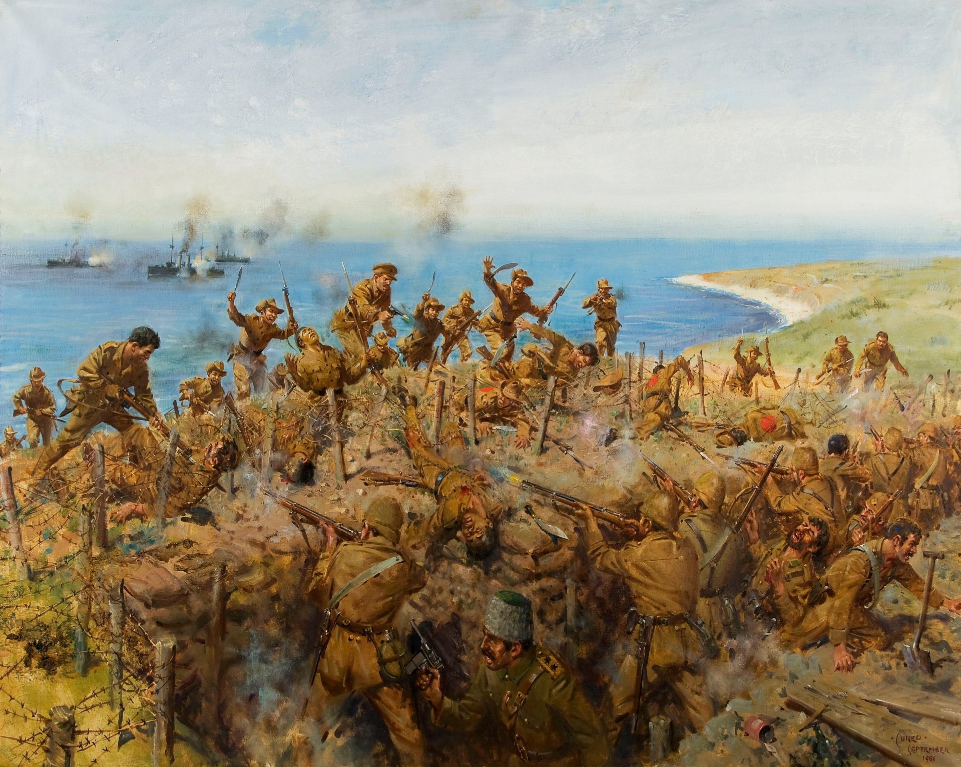 batalla de sari bair ww1 artista terence cuneo pintura óleo sobre lienzo