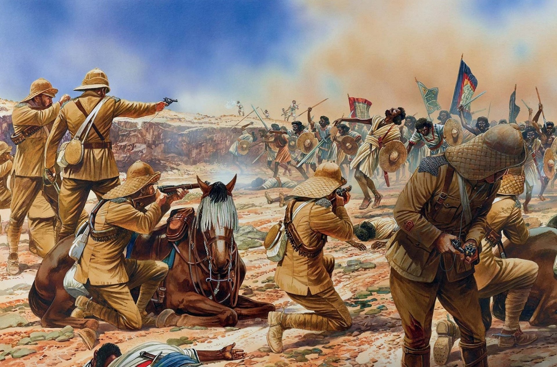 art sudan omdurman battle september 2nd 1898 uk men rifles revolvers ammunition mahdists swords spear boards picture