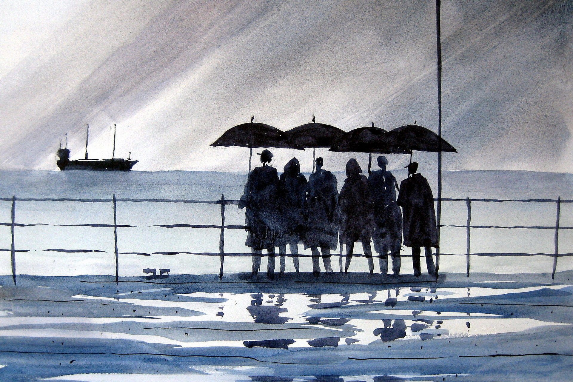 mer personnes peinture aquarelle