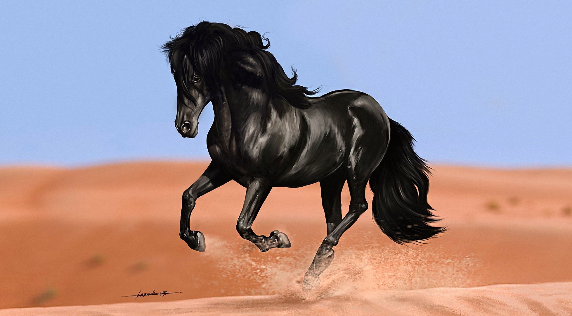 arte caballo cuervo dunas arena correr