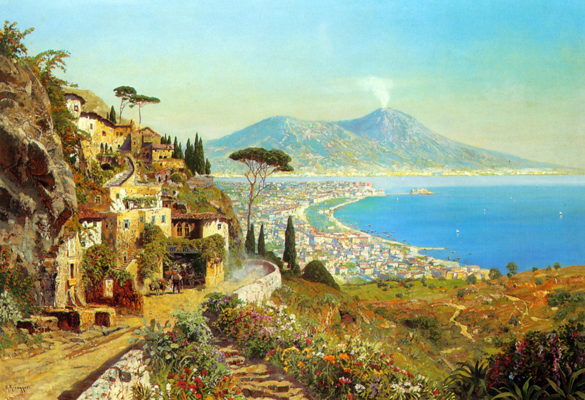 alois arnegger golf von neapel landschaft malerei bucht meer neapel berge vulkan vesuv italien tyrrhenisches meer