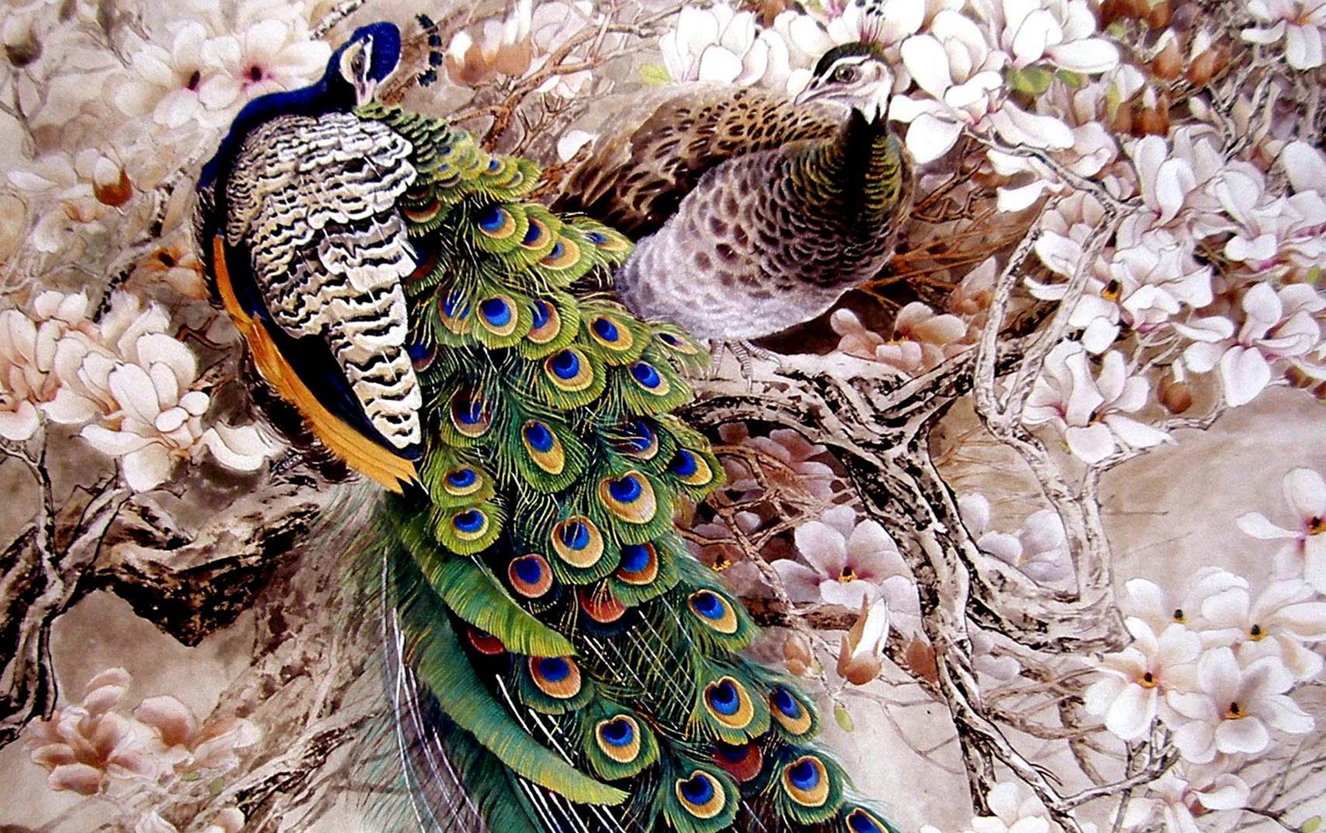 japanese painting flower peacock