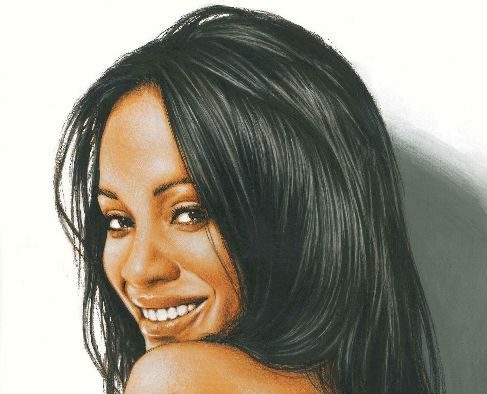 zoe saldana ragazza pittura viso sorriso labbra capelli sguardo spalla