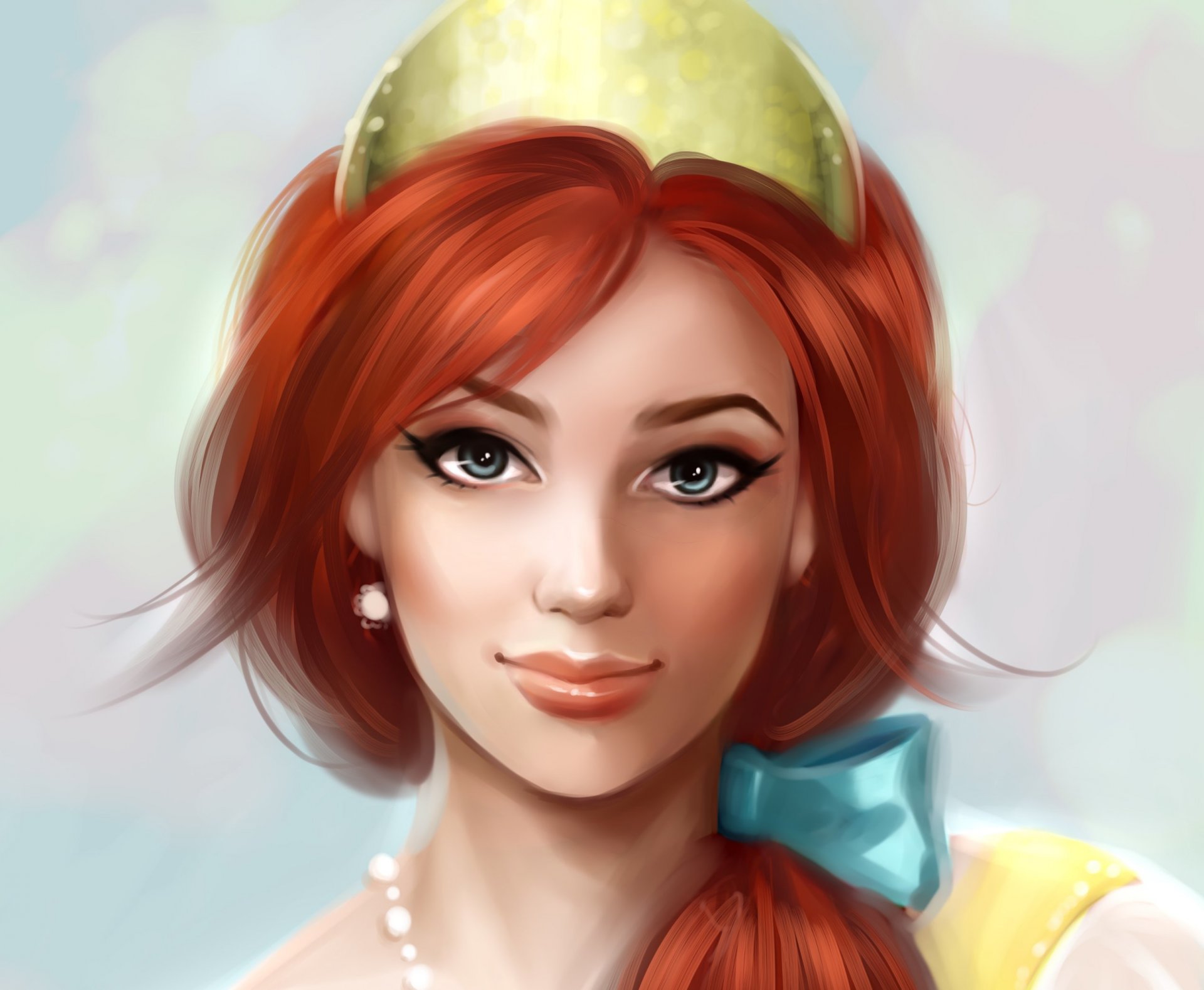 anastasia disney kunst mädchen blick gesicht make-up pfeile ohrringe rotes haar bogen perlen