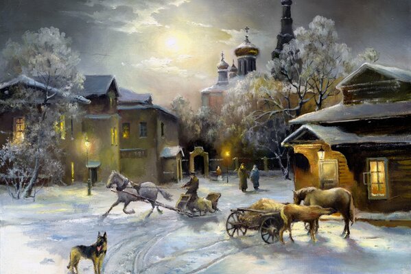 Winterabend im Dorf