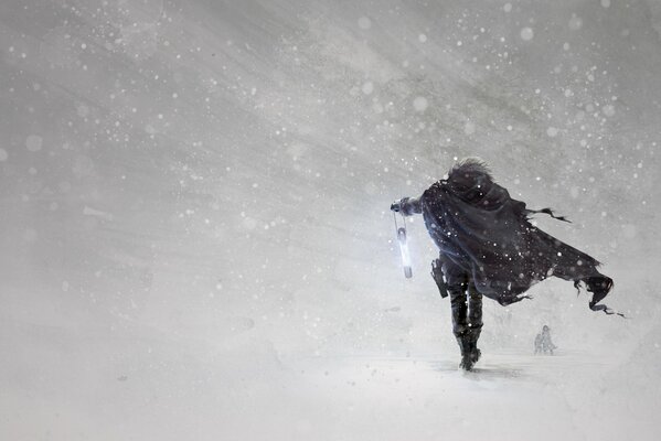 Hombre caminando sobre la nieve