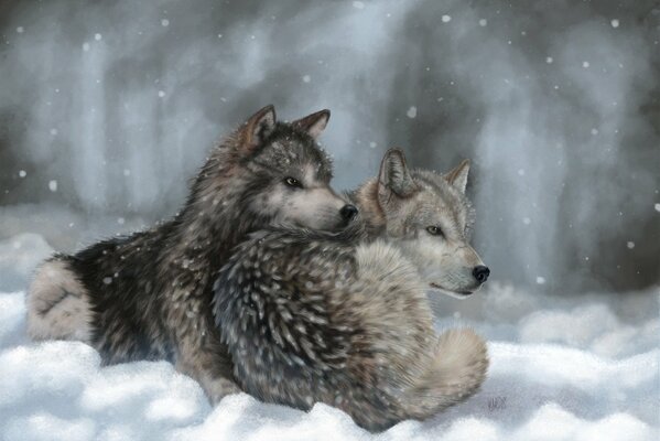 Lobos en la nieve arte