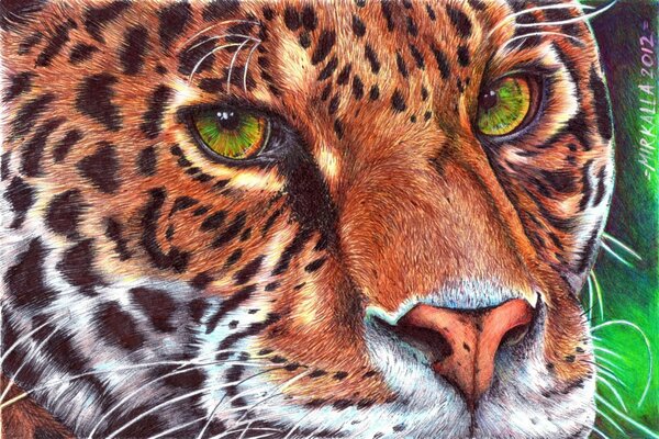 Pittura animale del leopardo con gli occhi verdi