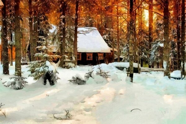 House on the outskirts of the winter forest