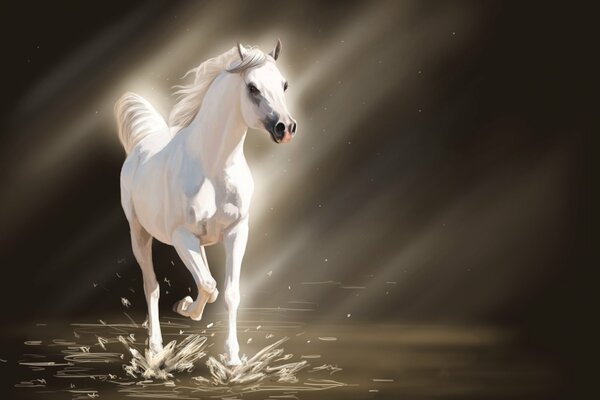 Art White horse galloping on the water