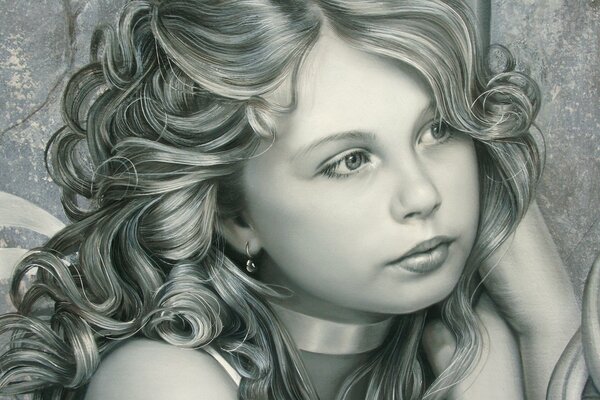 Drawing of a girl with curly hair