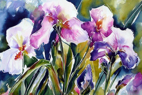 Watercolor painting irises mood