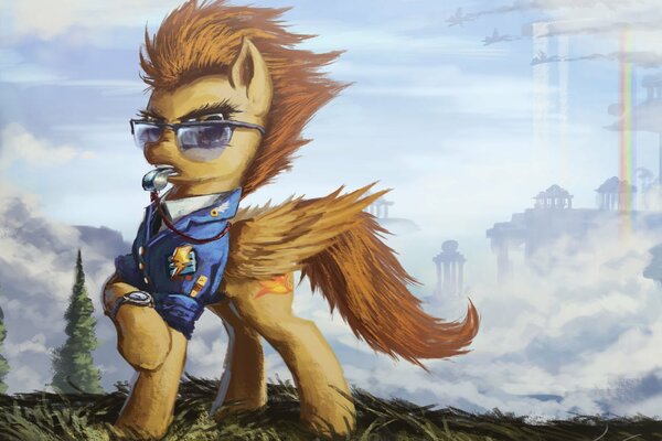 Mai kleines Pony mit Brille und Fan-Art-Kostüm