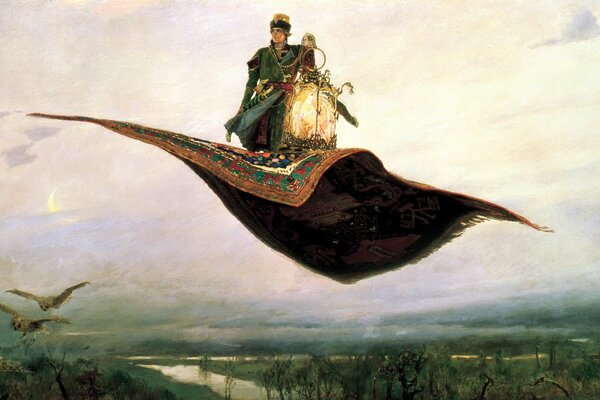 A fairy tale hero on a magic carpet