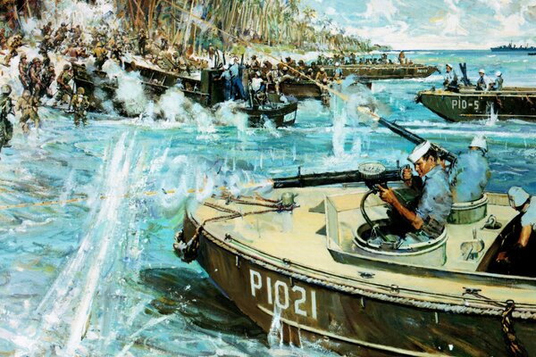The landing of American troops in Okinawa
