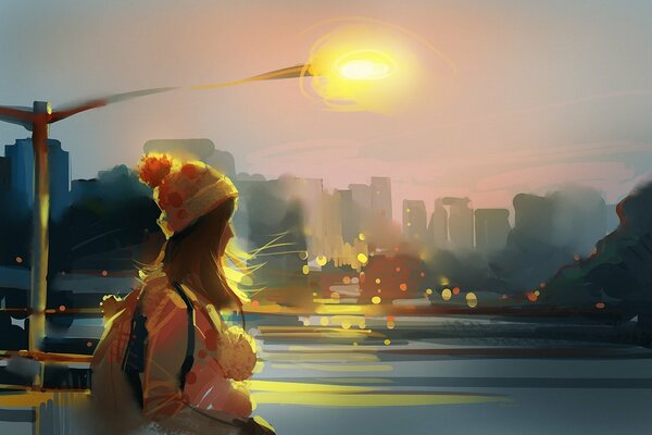 Una chica con sombrero camina por la ciudad