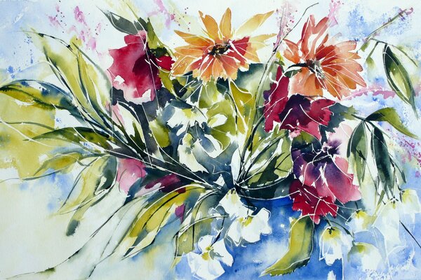 Aquarellmalerei. Schöne Blumen