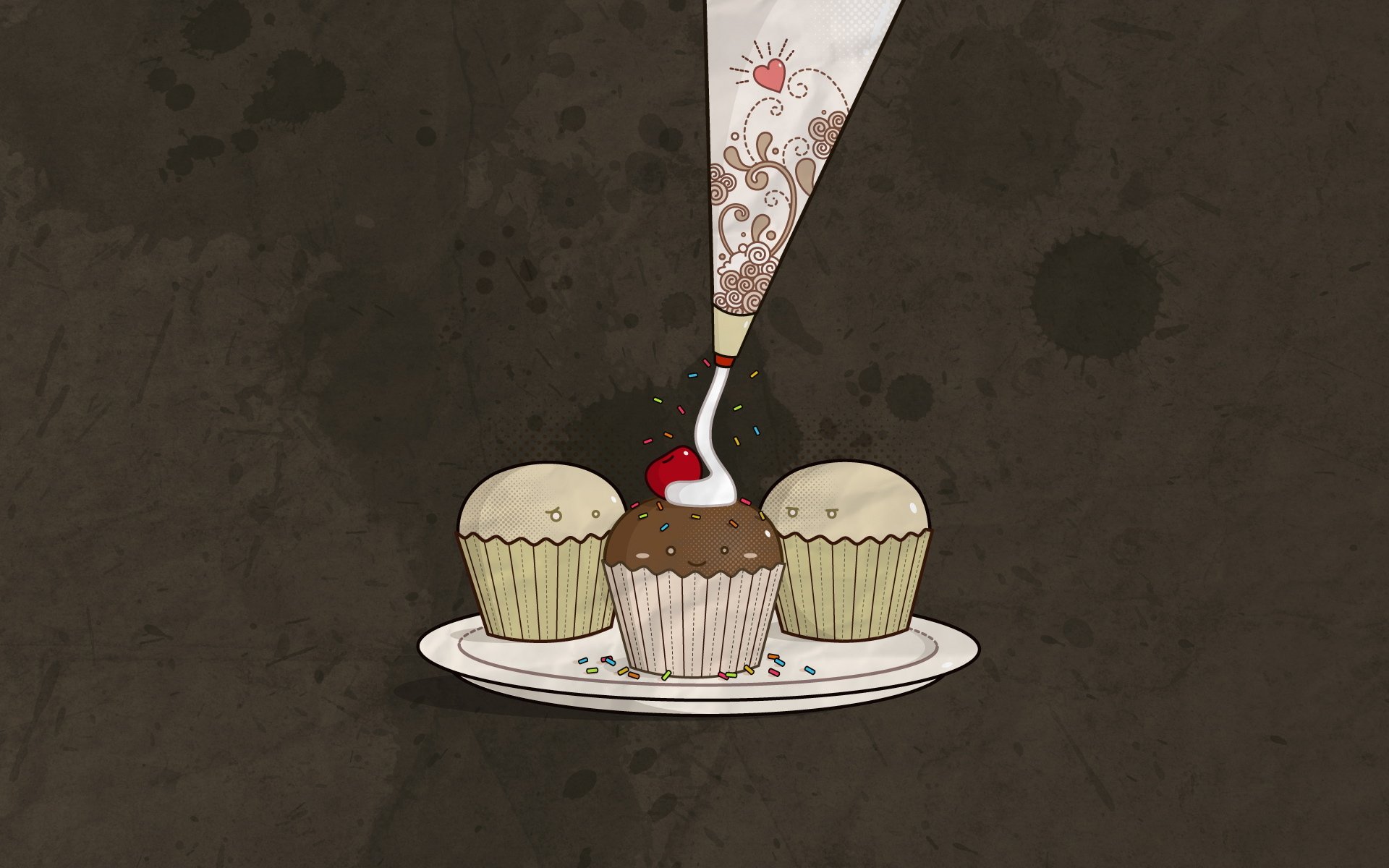 minimalism cake cakes cream cherry brown background