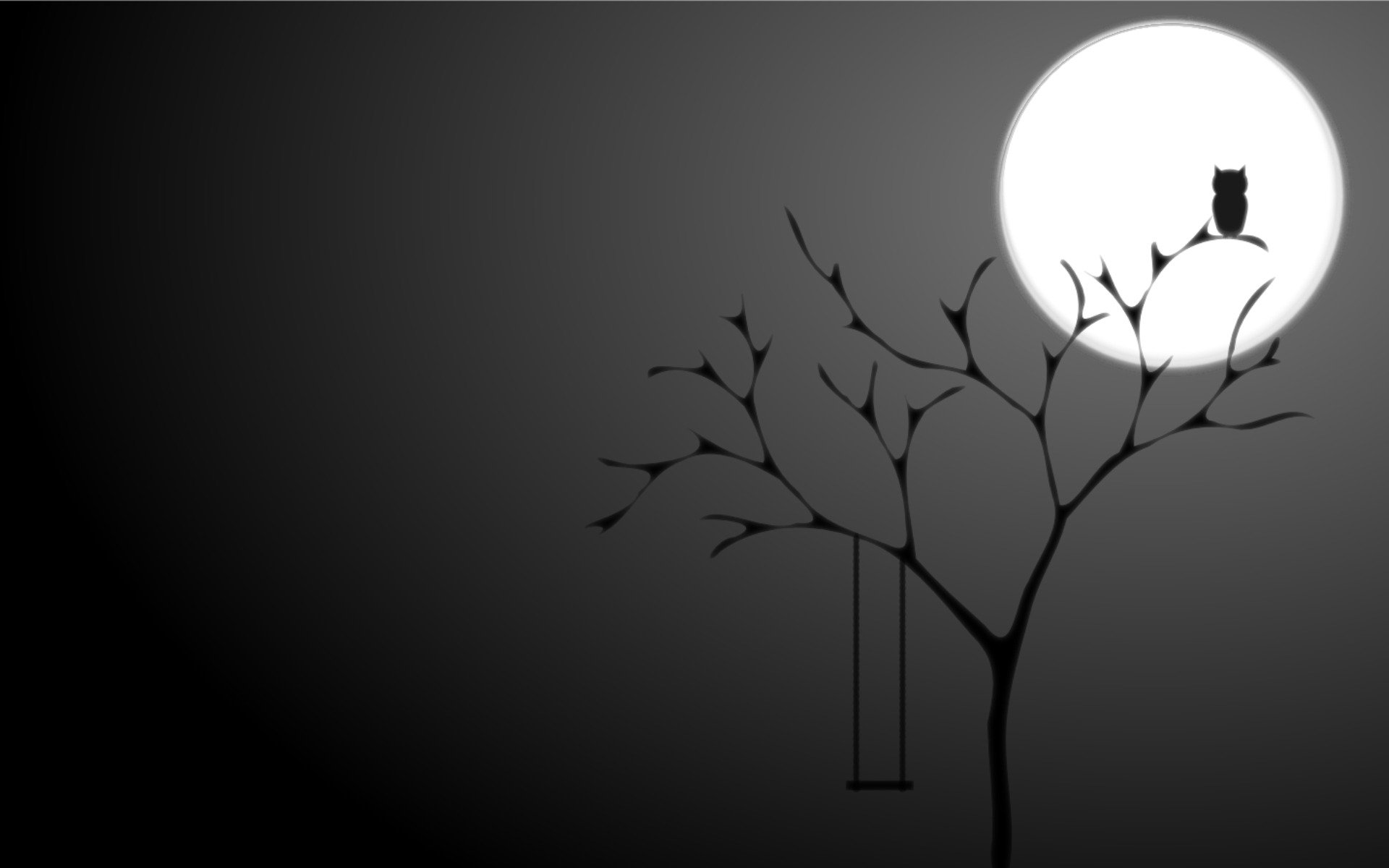 minimalism black background moon full moon night tree owl