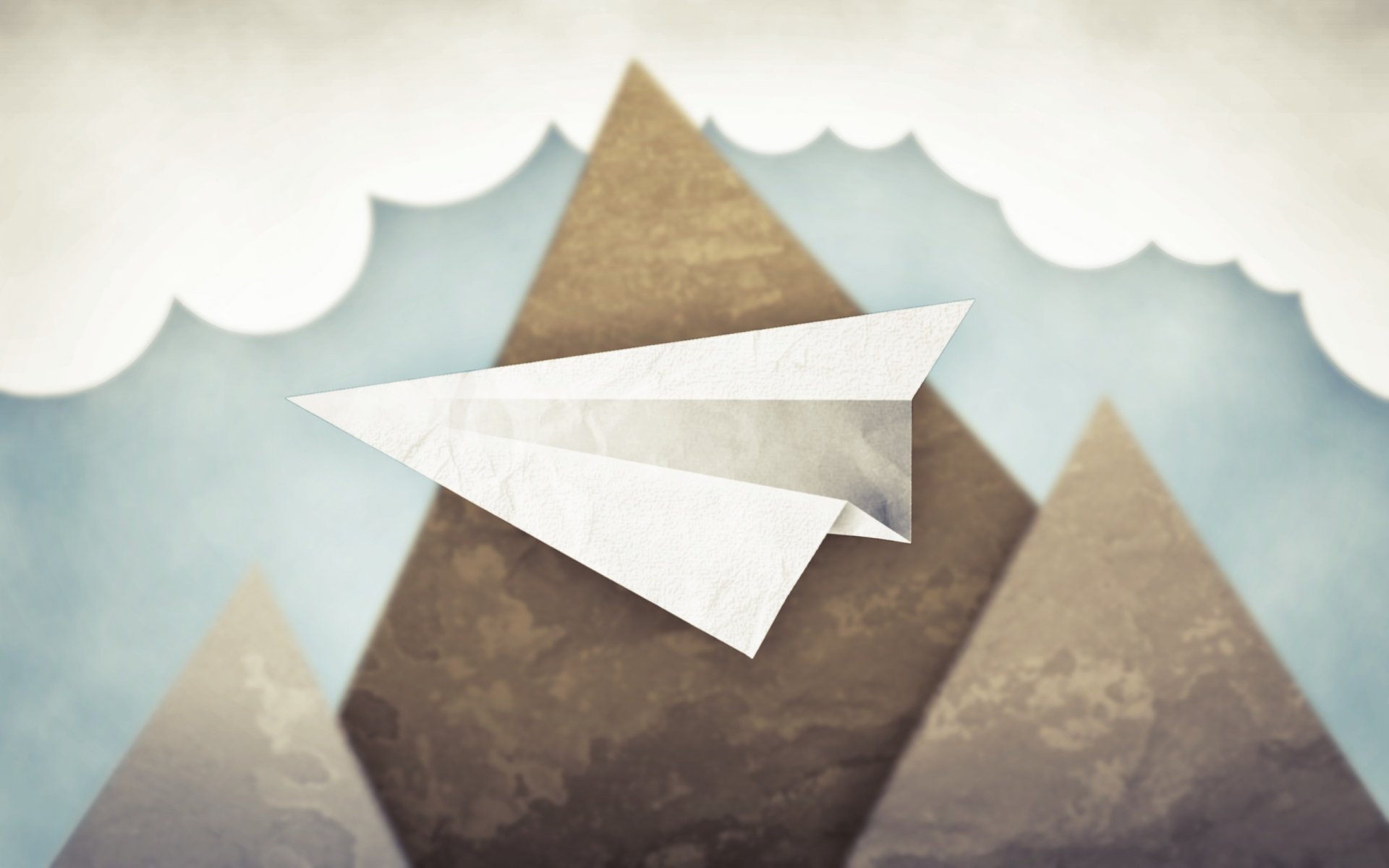 minimalism sky clouds mountain paper airplane